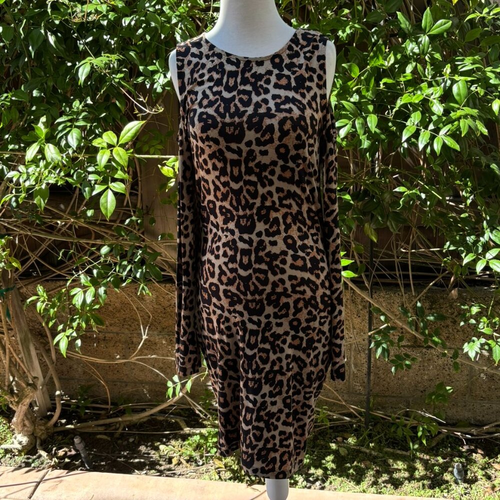 NWOT Venus Leopard Print Cold Shoulder Bodycon Dress M - Picture 2 of 11